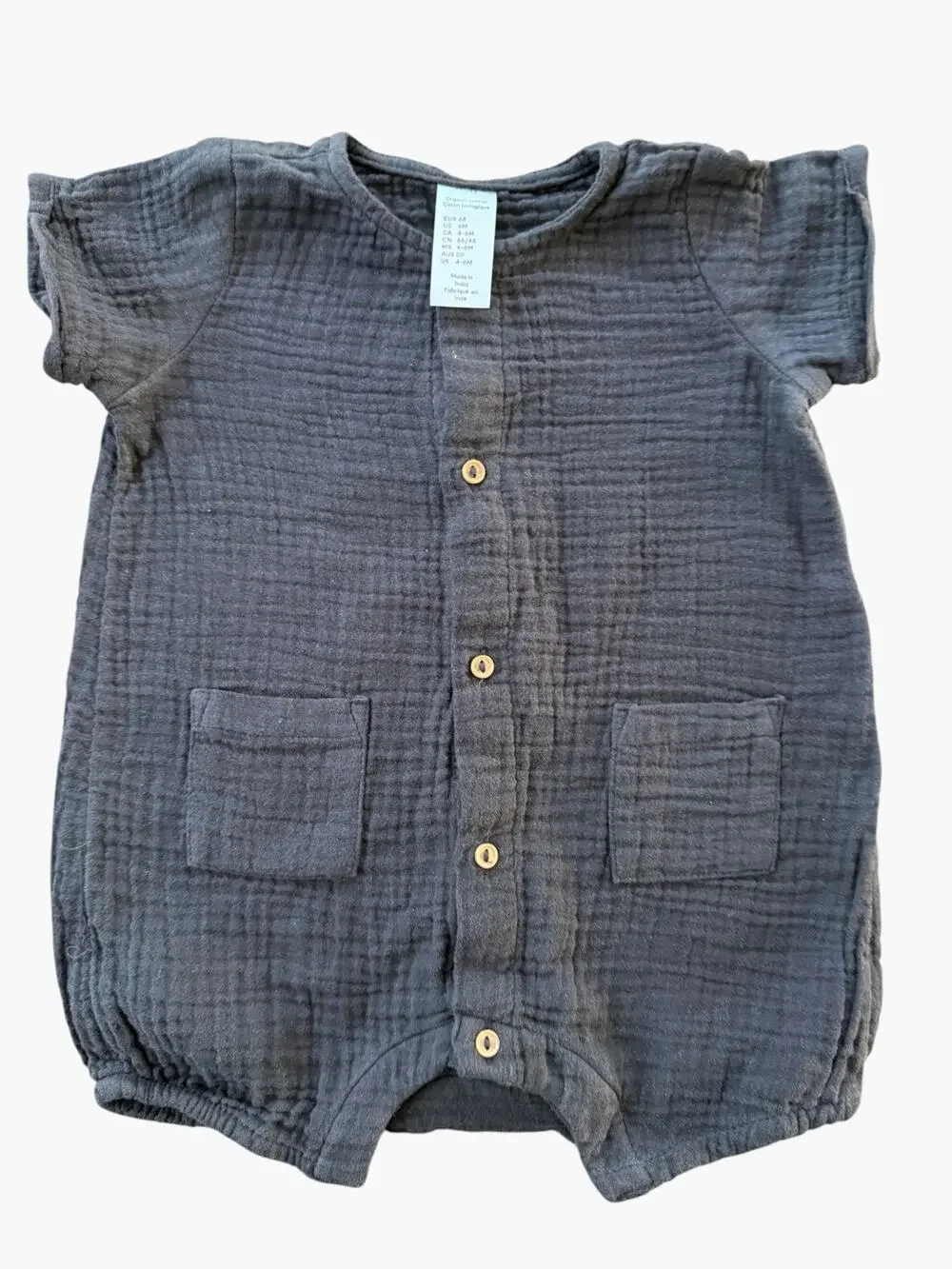 H&M Organic Cotton Gauze Button Romper Unisex 6M